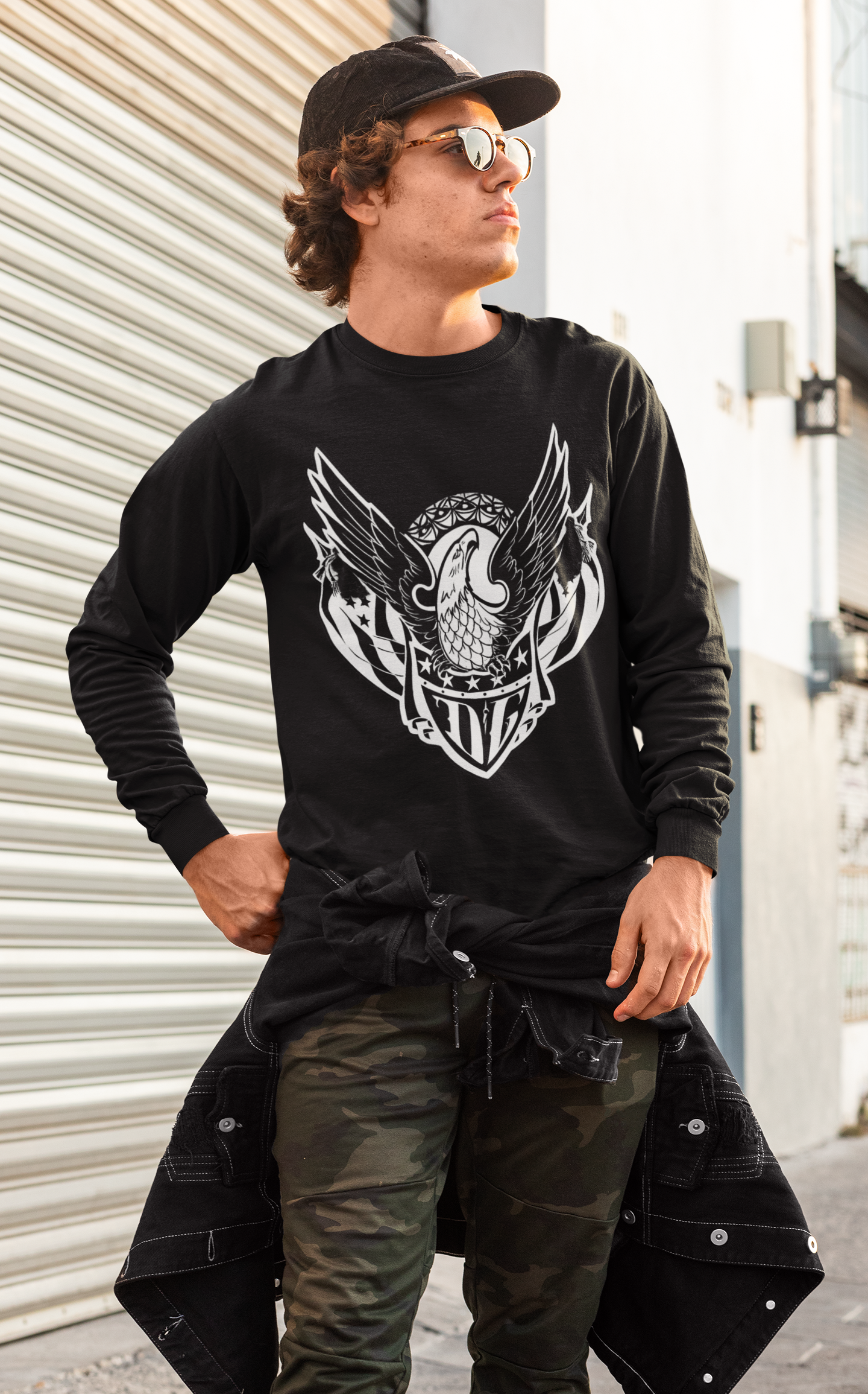 Winged Skull Emblem Long Sleeve Shirt