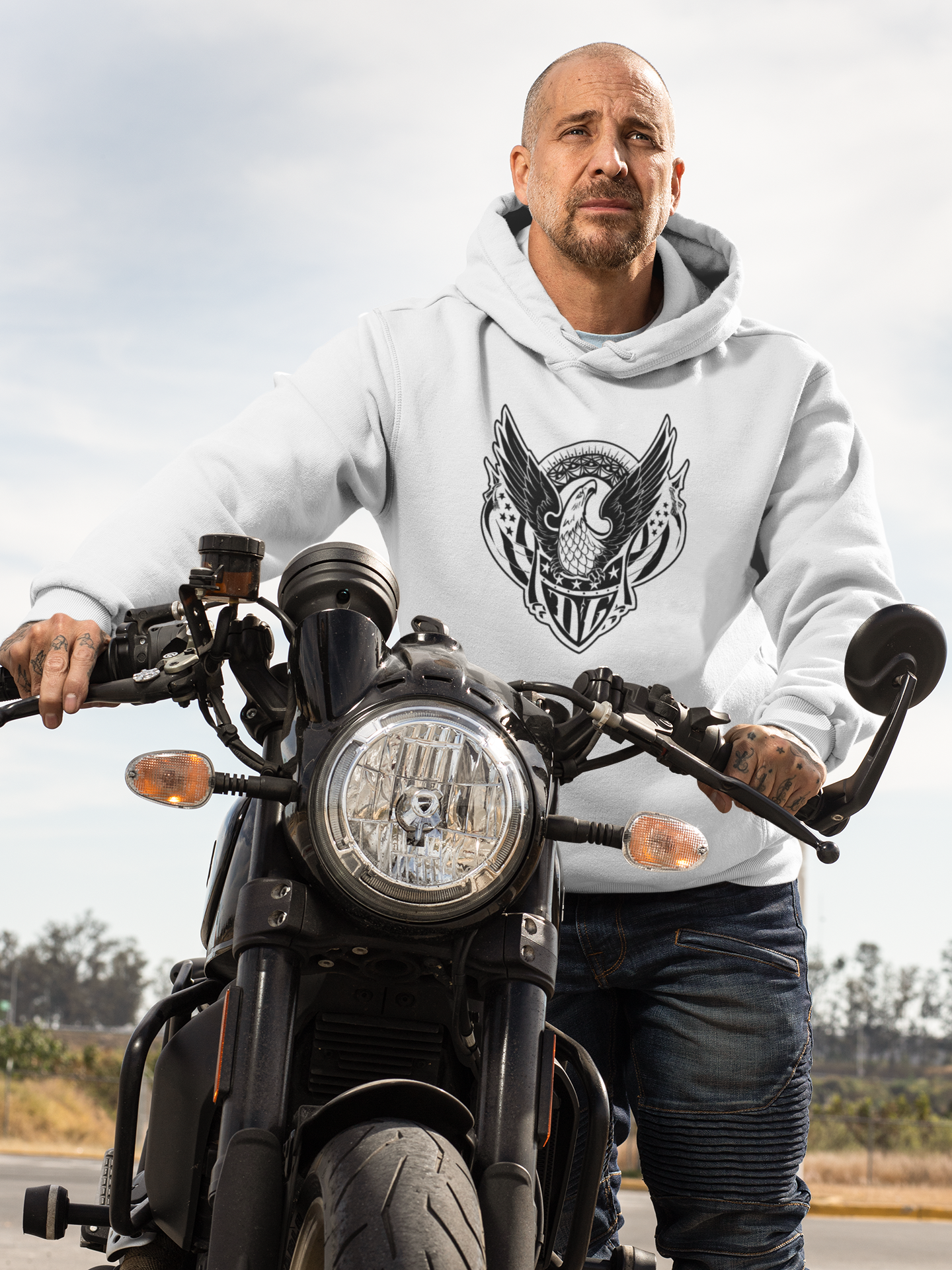 Winged skull dark streetwear pullover hoodie